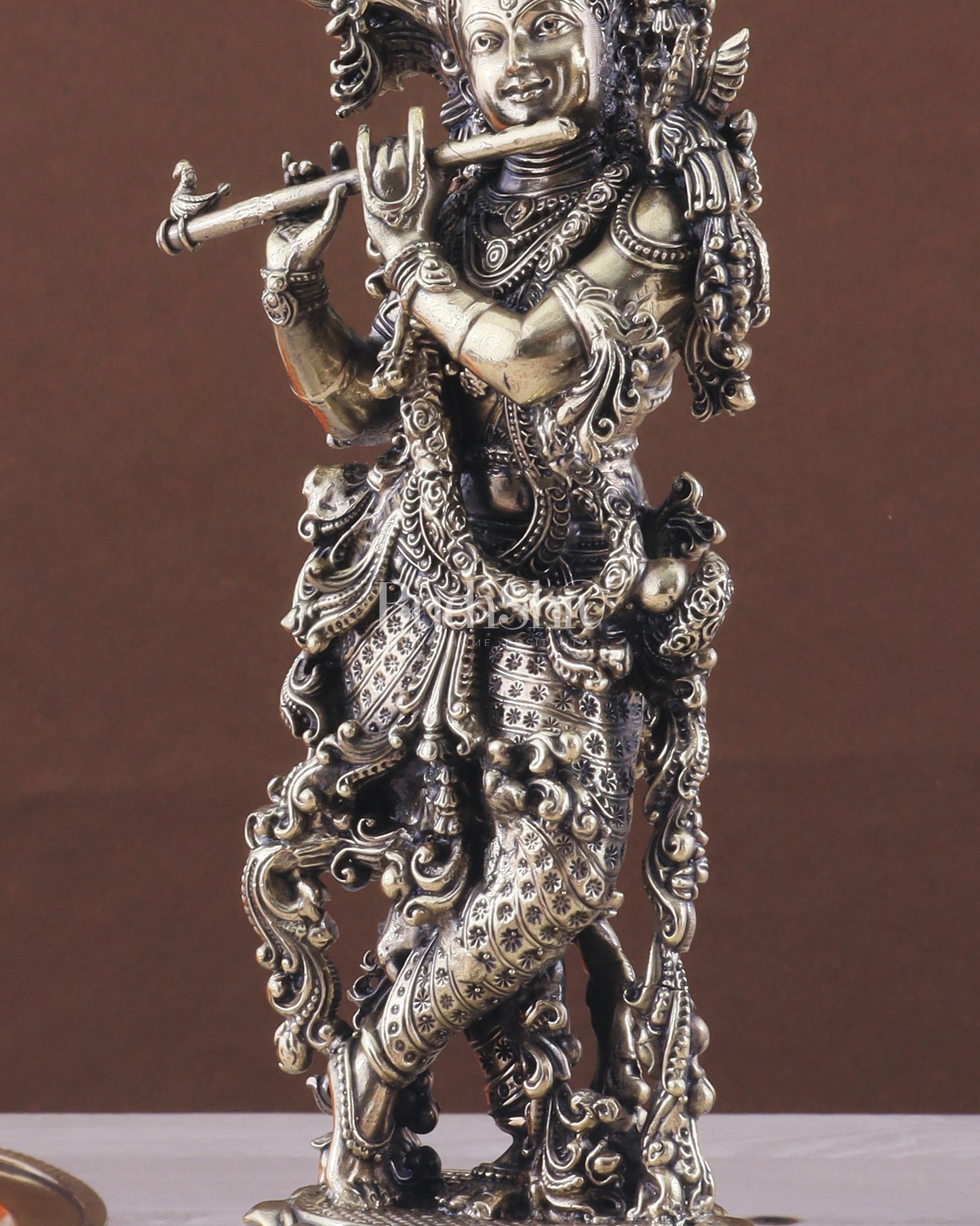 Pure Brass Superfine Lord Krishna Intricate Idol 11.5"