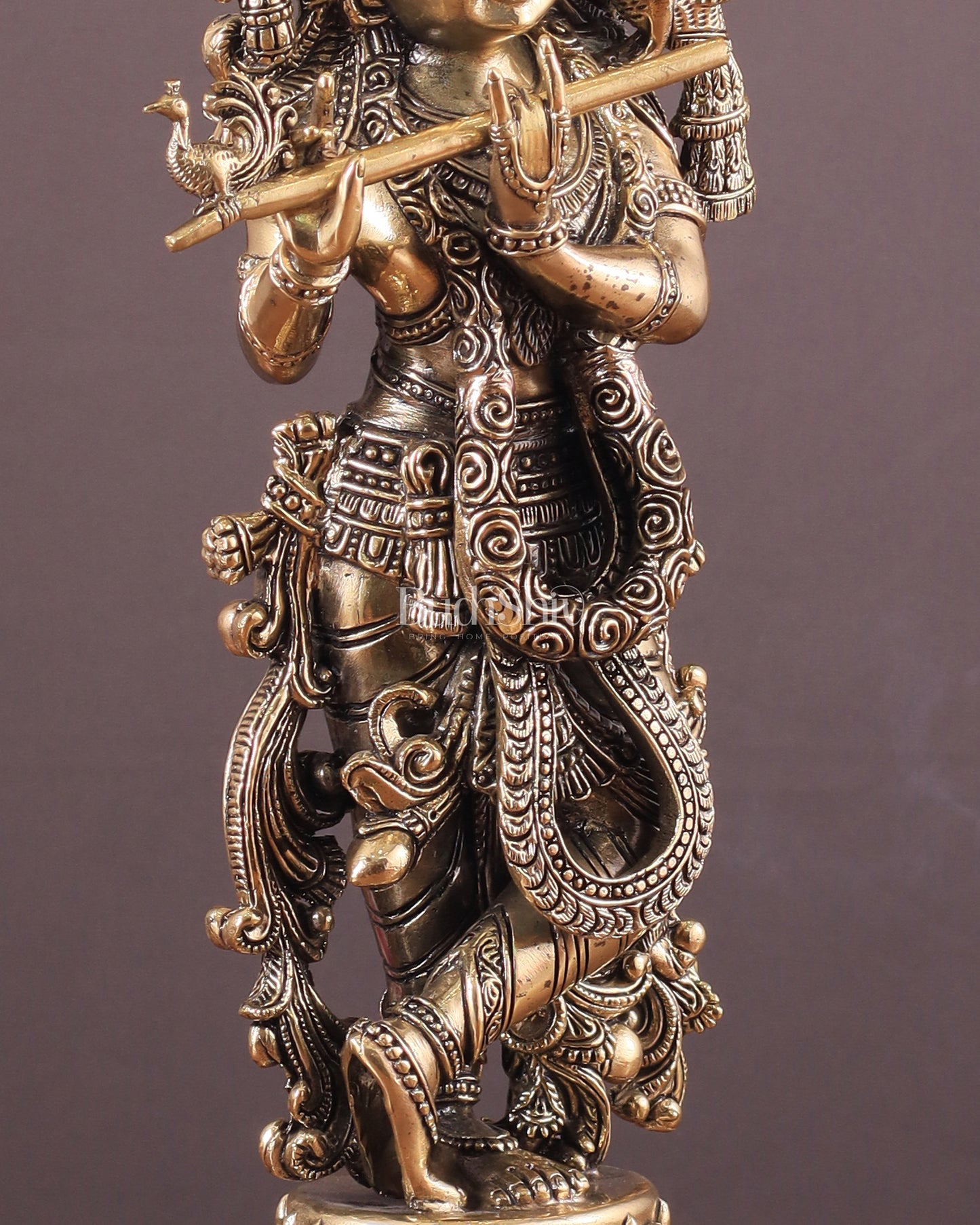 Pure Brass Krishna Superfine Statue with Intricate Carvings