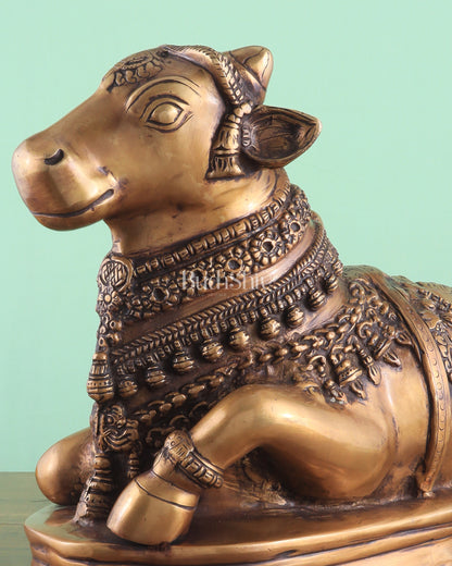 Brass Vintage Nandi on Base Statue 17"