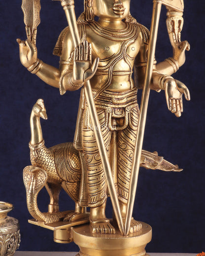 Pure Brass Lord Kartikeya Murugan Swamy Statue | large size Intricately Handcrafted Divine Idol 25"