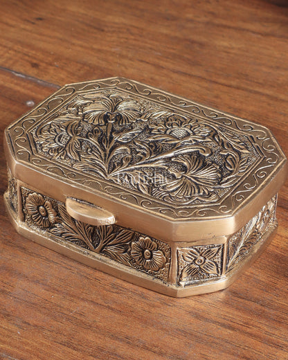 Pure Brass Floral Design Multipurpose Storage/Sindoor Box