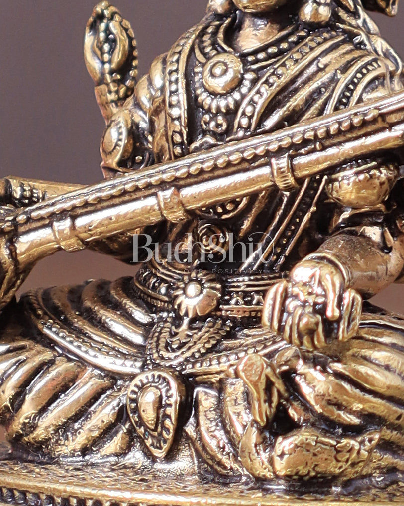 Pure Brass superfine Saraswati Idol 3"