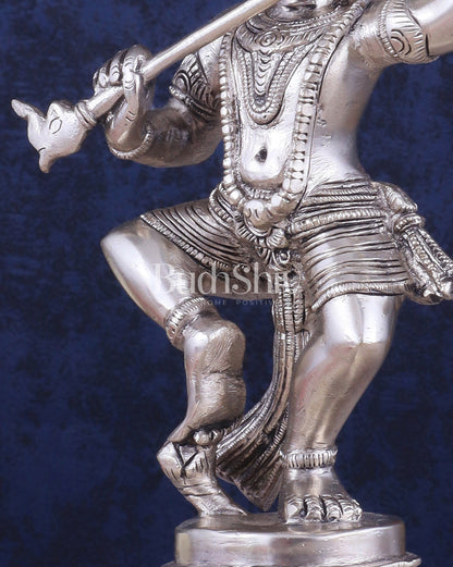 Brass Dancing Krishna Idol | Height: 9 inch with silver plated