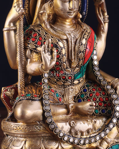 Brass sitting Ardhanarishwara Statue - shiv parvati  - 9.5 inch with stonework