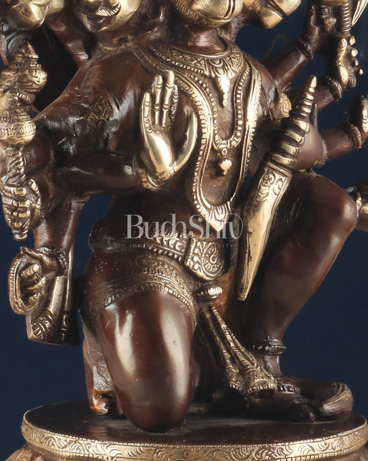 Handcrafted Brass Panchmukhi Hanuman Idol – Dual Tone Chola Finish, 13.5"