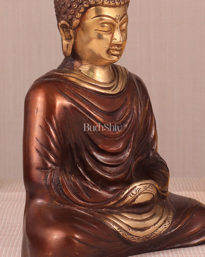 Pure Brass Buddha in Meditation Statue - Dual Tone, 7.5"