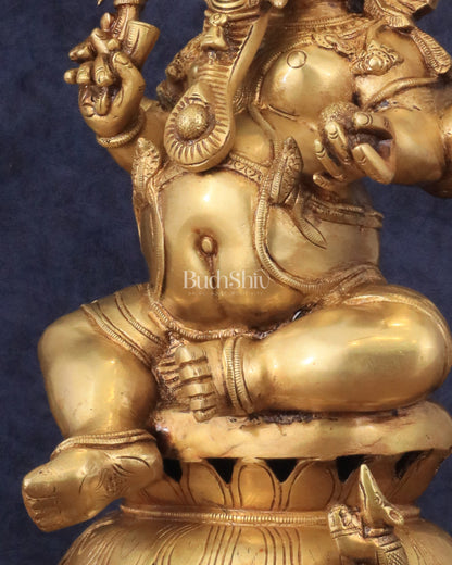 Pure Brass Chola Style Ganesha Statue in golden Tone - 13"