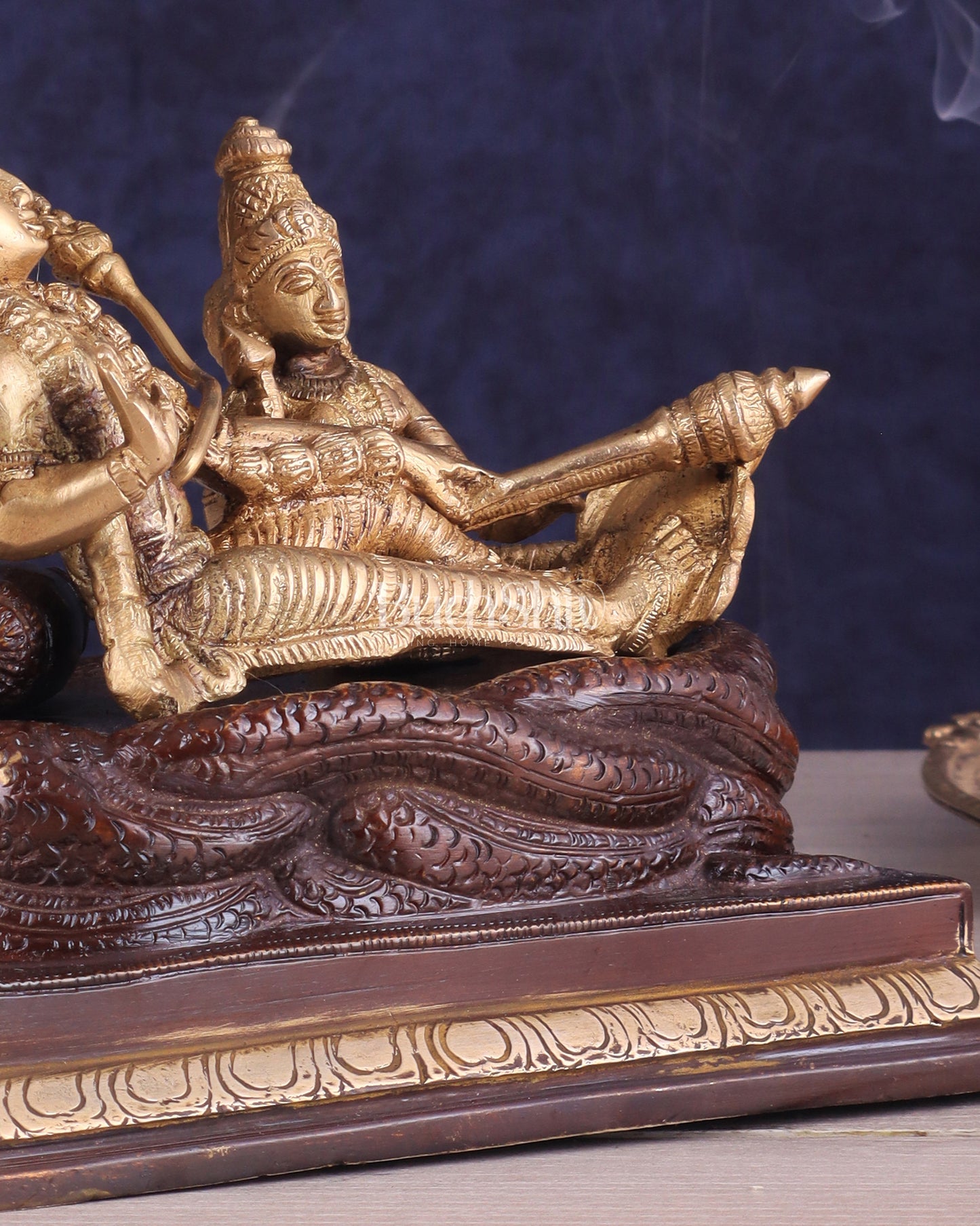 Pure Brass Resting Vishnu Lakshmi on Sheshanaag Idol - Dual Tone