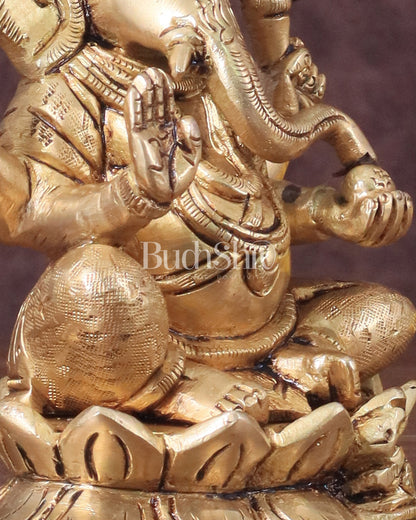 Pure Brass Ganesha in Lotus Base Idol - 5.5"