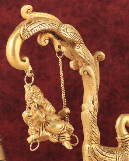 Unique Pure Brass Lord Ganesha on a Peacock Swing Idol