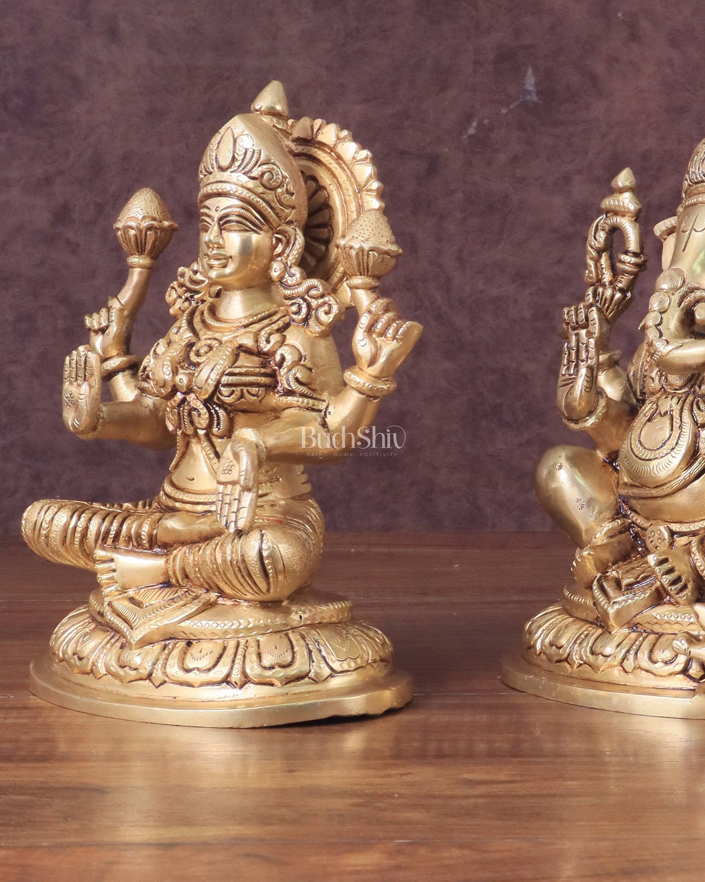 Pure Brass Ganesha and Lakshmi Idols Set - Intricate Detailing, 7.5"