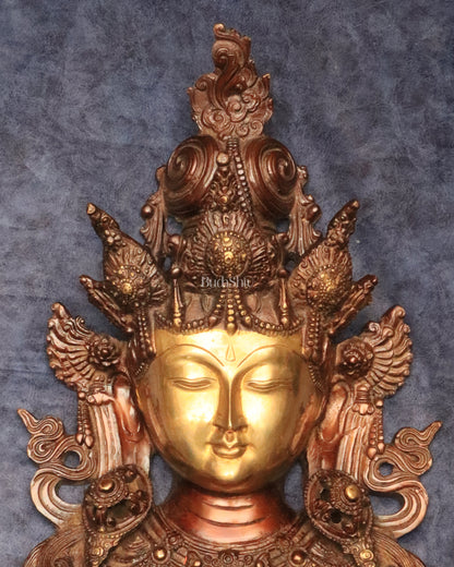 Pure Brass Tara Devi Wall Hanging in Antique Dual-Tone Finish 15"