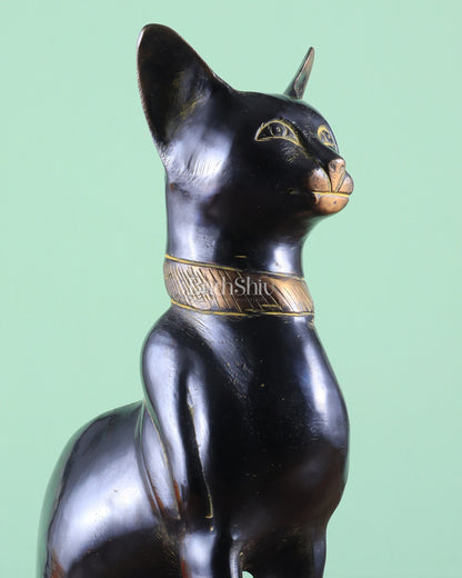 Brass Egyptian Black Cat  – Elegant Showpiece 14"