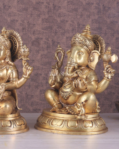 Brass Ganesha Lakshmi statue 13.5"