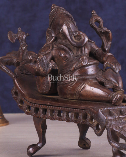 Vintage Brass Resting Ganesha Idol – 6" | Dark Chocolate Finish