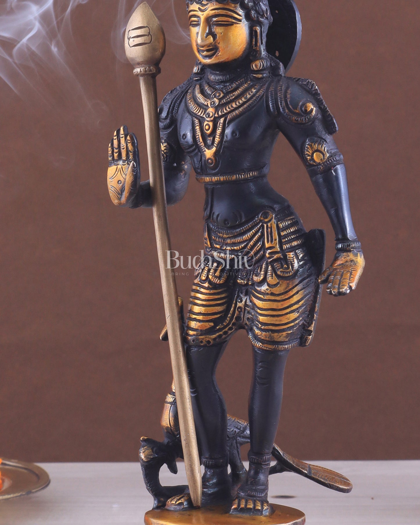 Pure Brass Lord Murugan Swamy Statue 10" black and golden