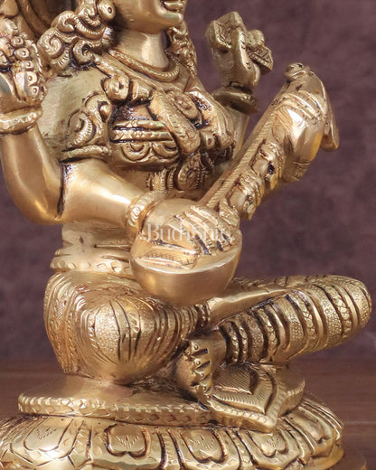 Pure Brass Saraswati Idol - 7.5" Height