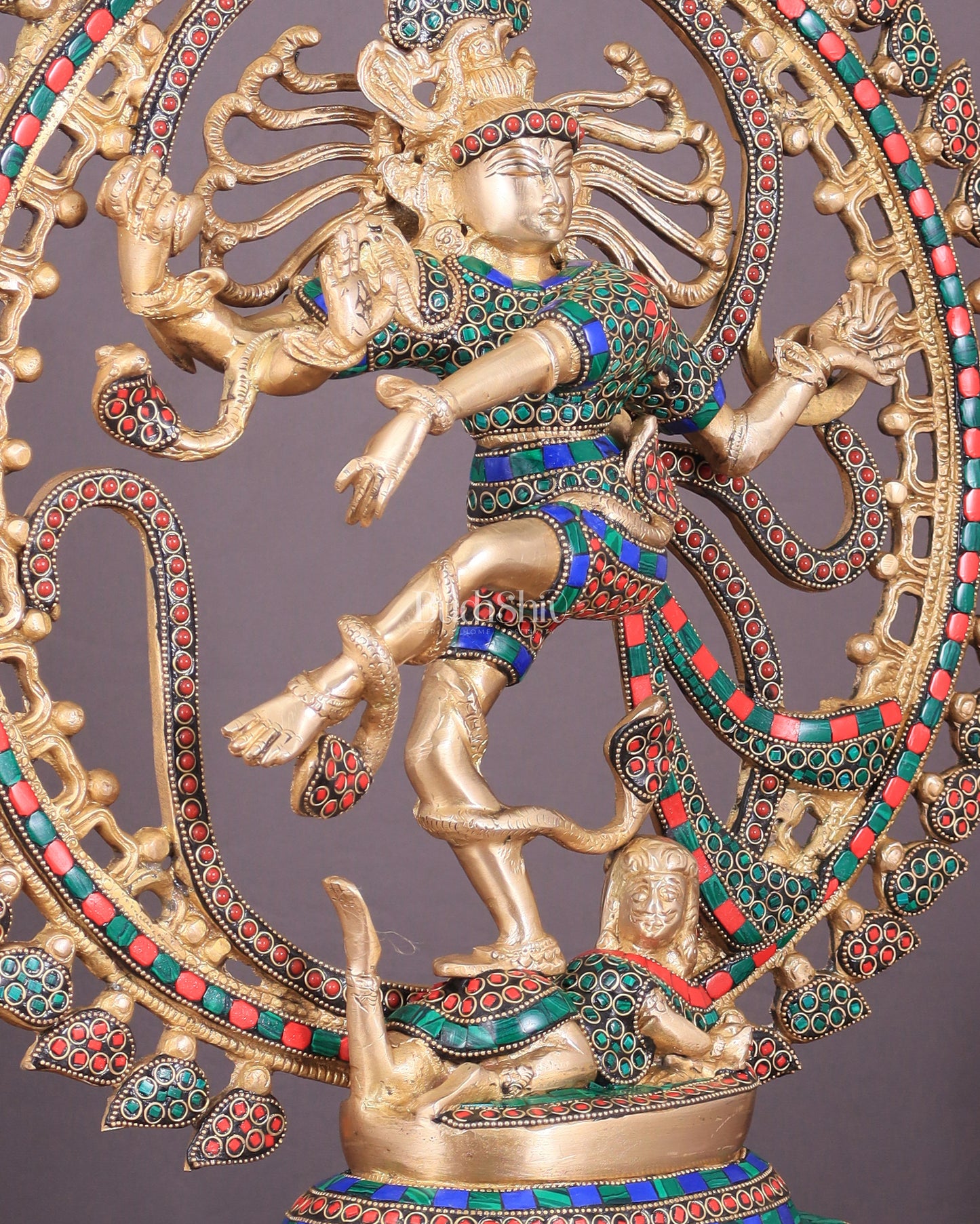 Handcrafted Fine Brass Nataraja Statue with Stonework - 20.5" Height