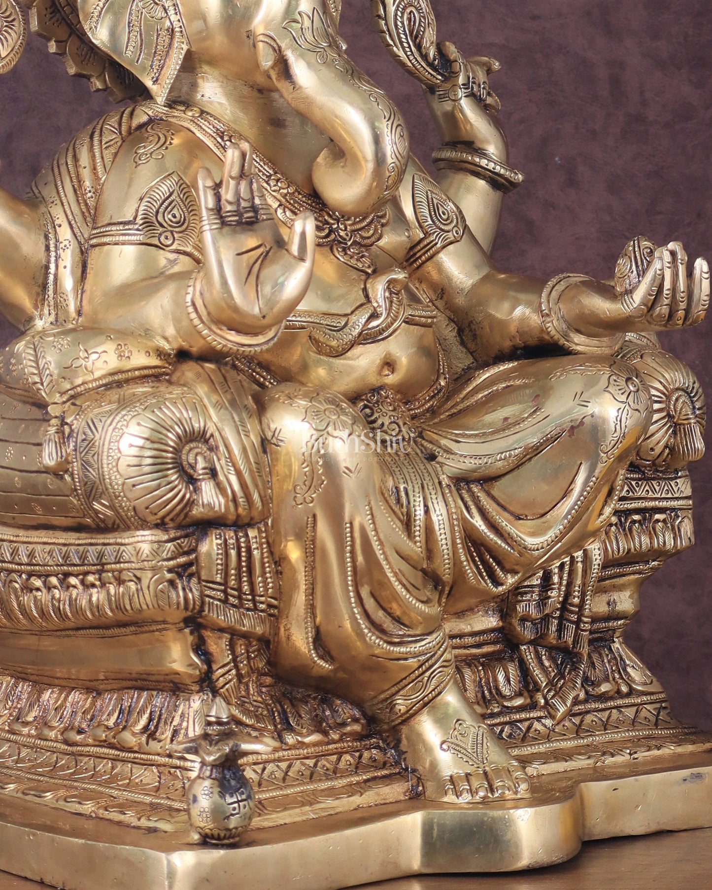 Ganesha Pure Brass Superfine Seated on Throne Statue - 18"