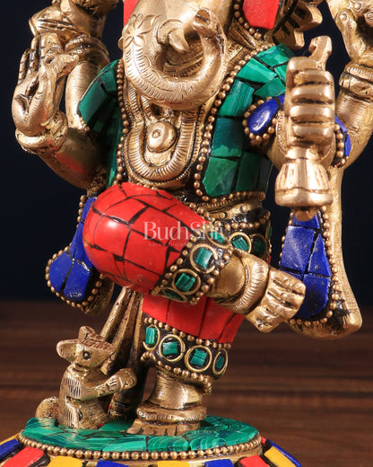 Brass Dancing Ganesha Idol | 6" Height | Meenakari