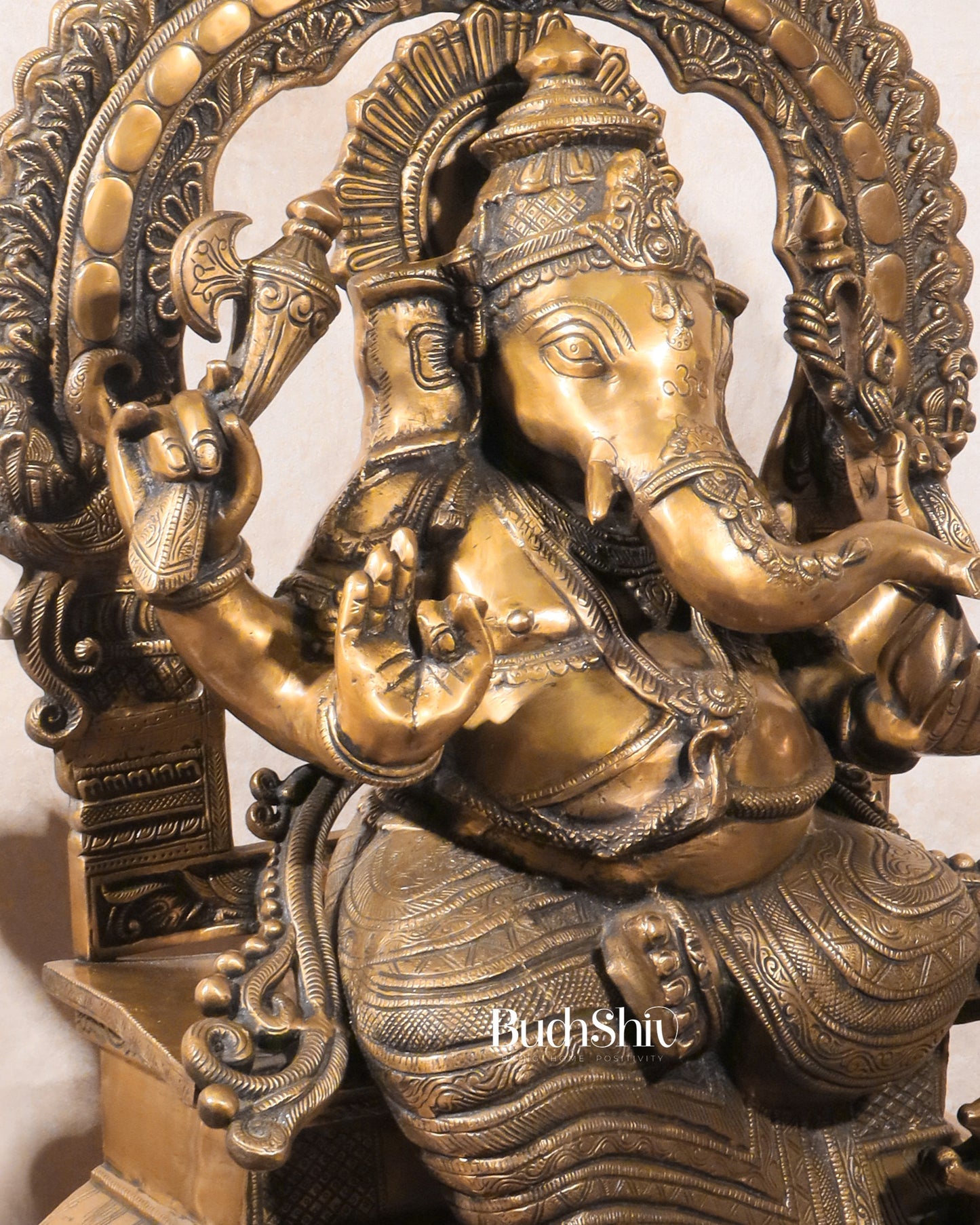 Brass Ganesha on King Size Throne Large statue - 28"