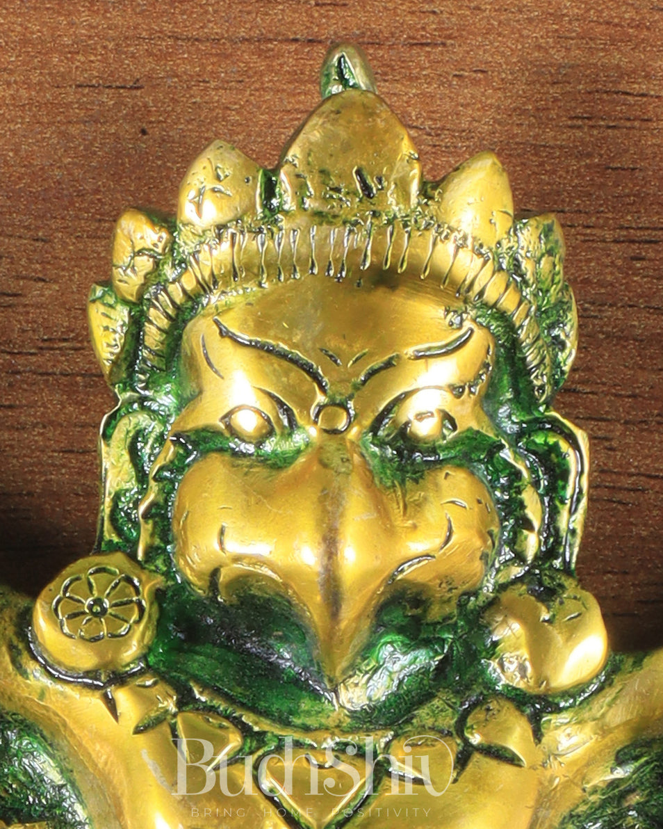 Unique Brass Wall Hanging Flying Garuda Idol 5" Green effect