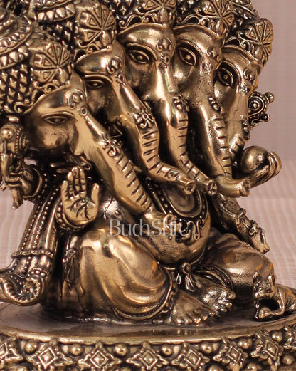 Panchmukhi Ganesha (Five-Faced) Superfine Intricate Pure Brass Idol - 4.25"