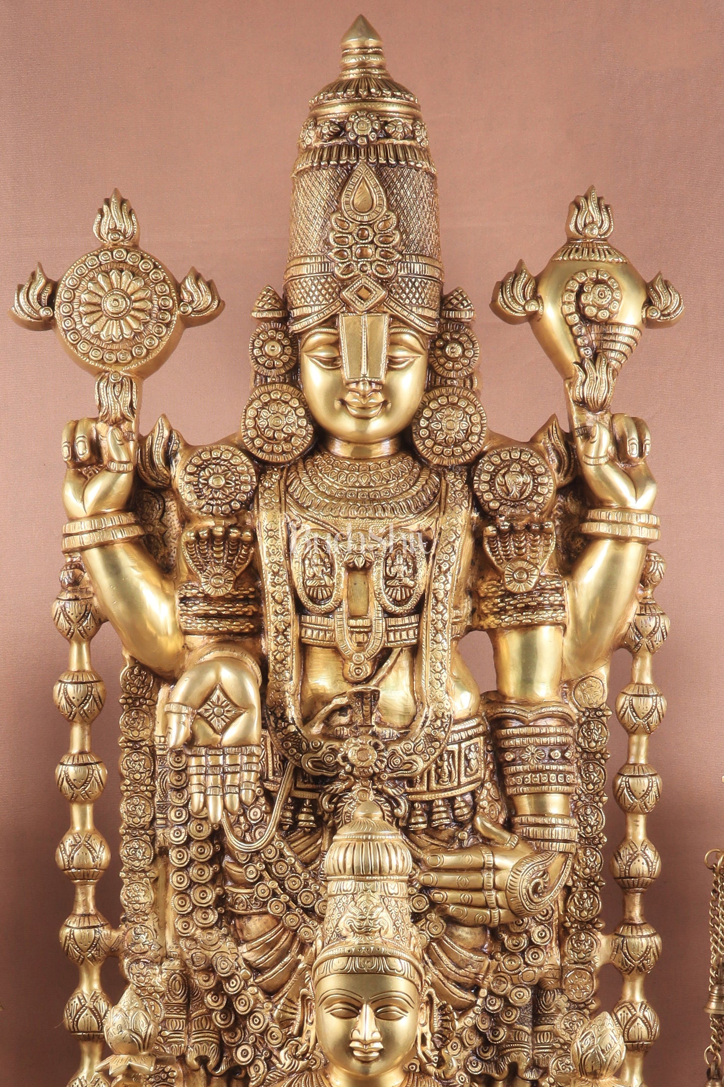 Majestic Pair of Pure Brass Tirupati Balaji & Goddess Lakshmi Statues