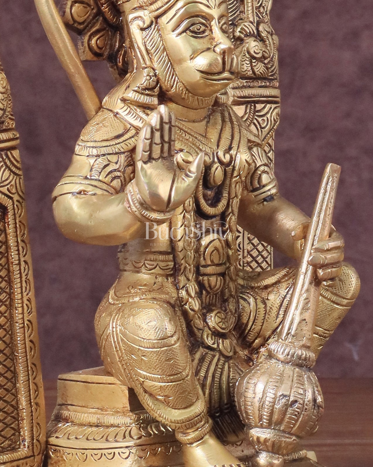 Pure Brass Lord Hanuman Seated on Throne Idol - 8"