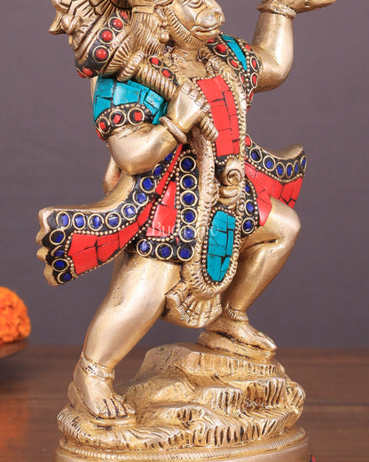 Exquisite 10-Inch Superfine Brass Idol of Lord Hanuman with Sanjeevani Mountain