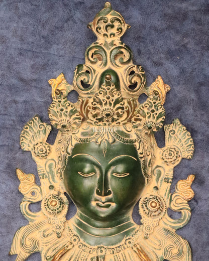 Antique Green Patina Brass Tara Devi Wall Hanging - 12"