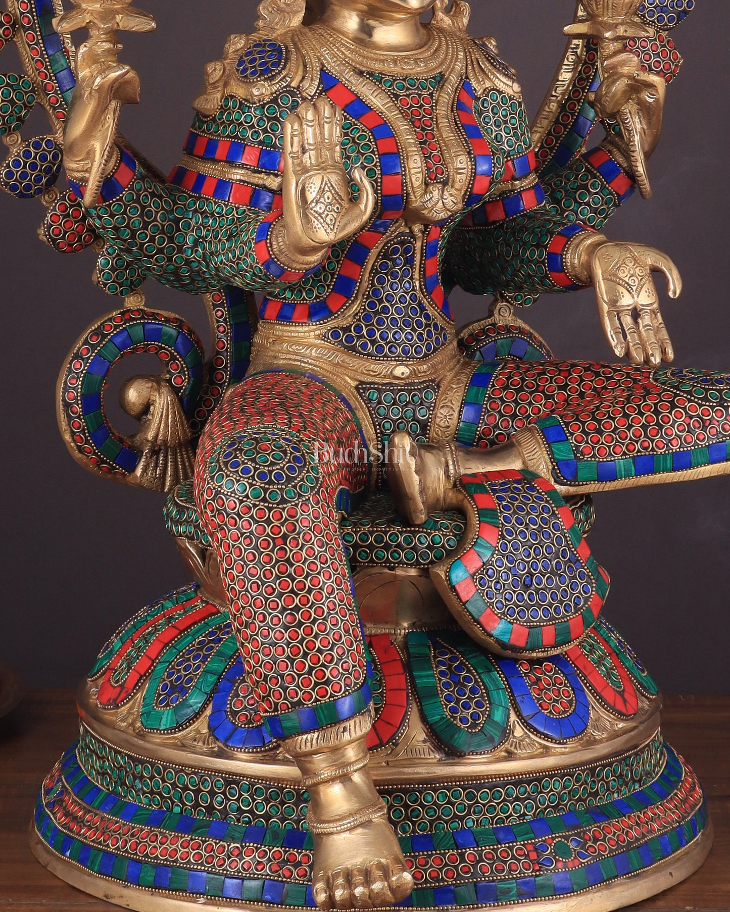 Pure Brass Large Lakshmi Devi Statue with Meenakari Stonework – 27" Tall,