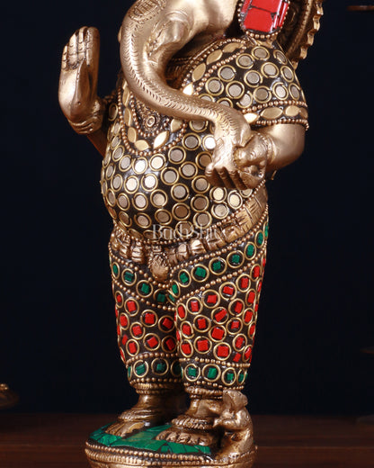 Elegant Brass Standing Ganesha with stonework | 9.5" Height