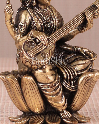 Brass Superfine Saraswati Idol - 4 Inch lotus base