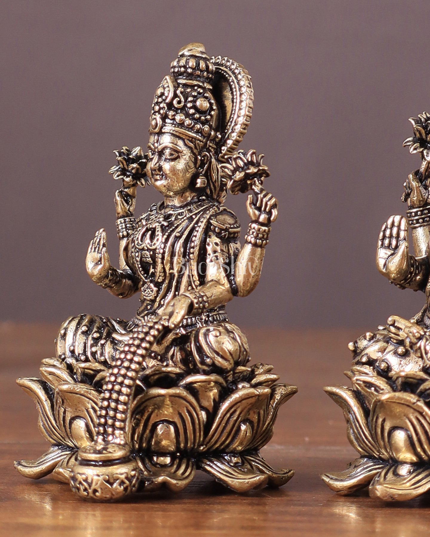 Pure Brass Unique Lord Ganesha and Goddess Lakshmi Idols 3"