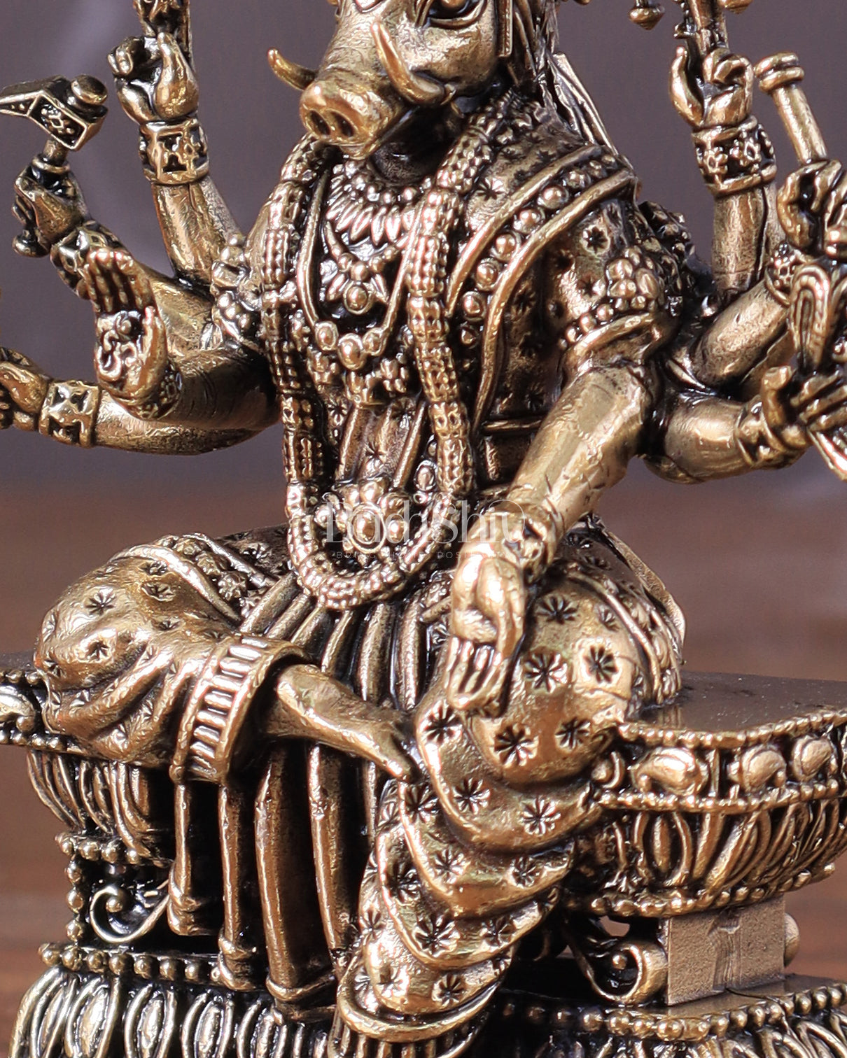 Intricate Hollow-Cast Goddess Varahi Superfine Brass Idol – 4" Tall