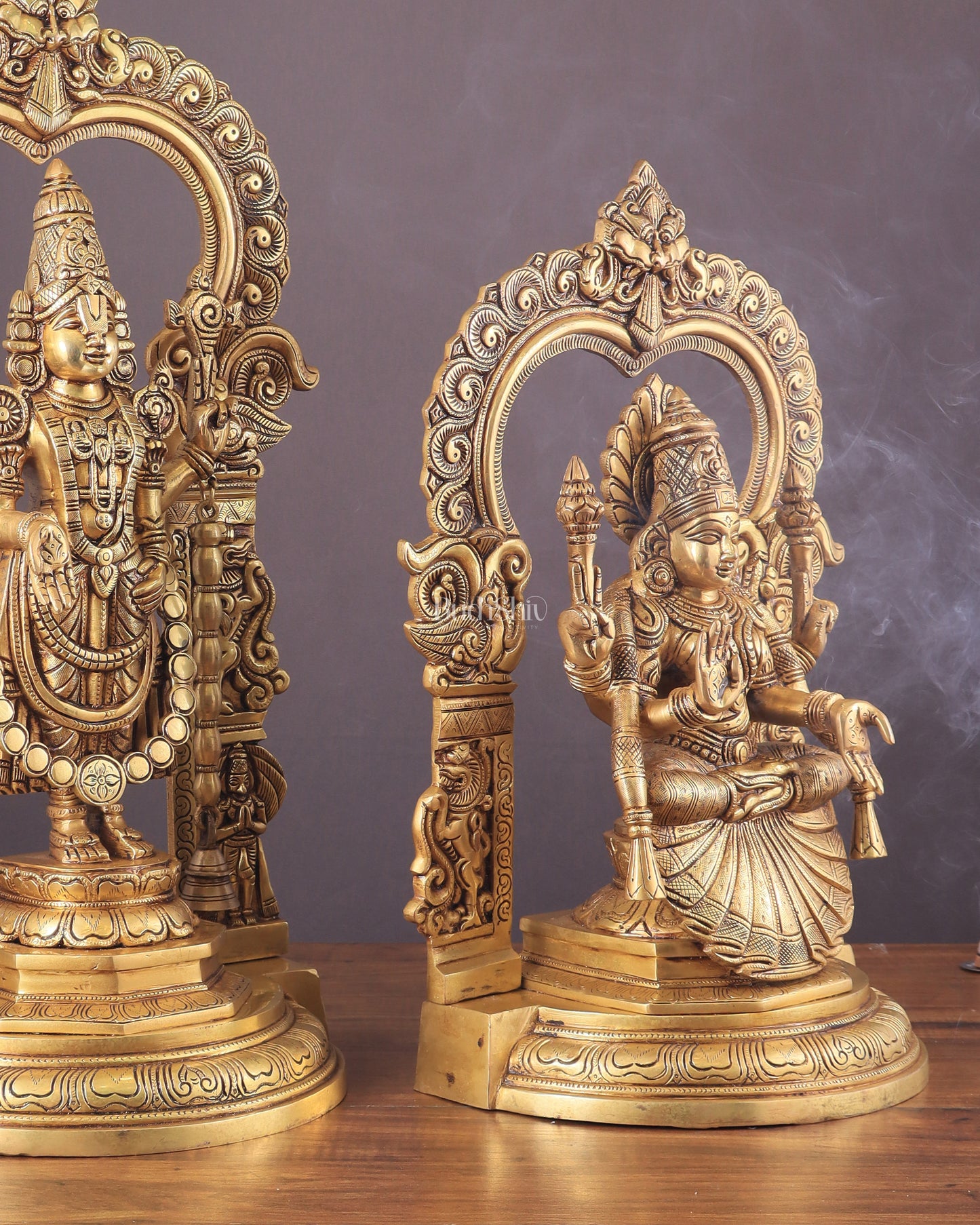 Pure Brass Lord Tirupati Balaji Venkateshwara Swamy with Goddess Padmavathi Thayar Idol Set - 22"