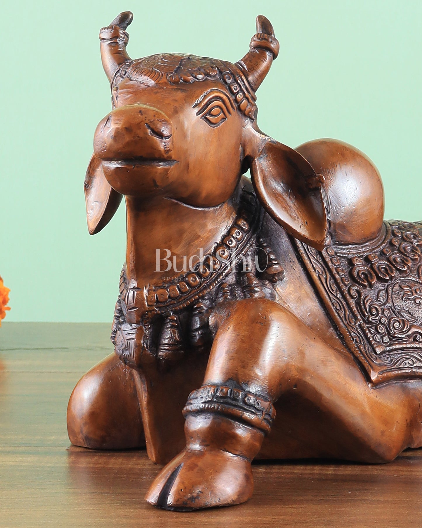 Brass Nandi Statue copper tone - 15 inch