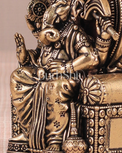 Pure Brass Superfine Lord Ganesha as Lalbaugcha Raja - 3.8"