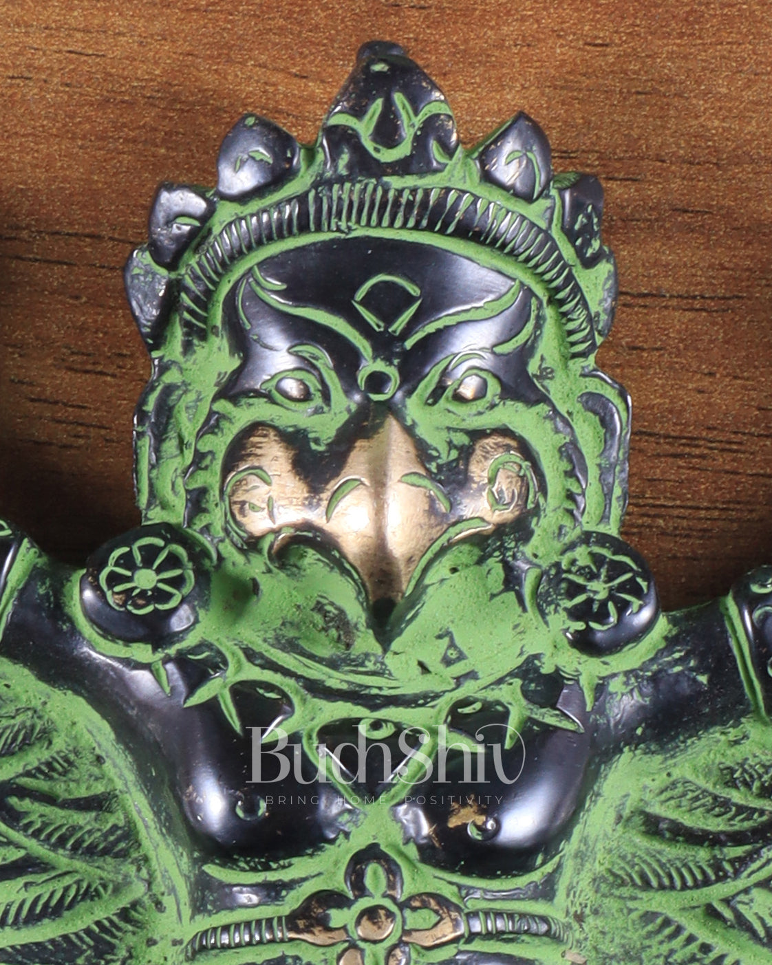 Unique Brass Wall Hanging Flying Garuda Idol 5" black and green