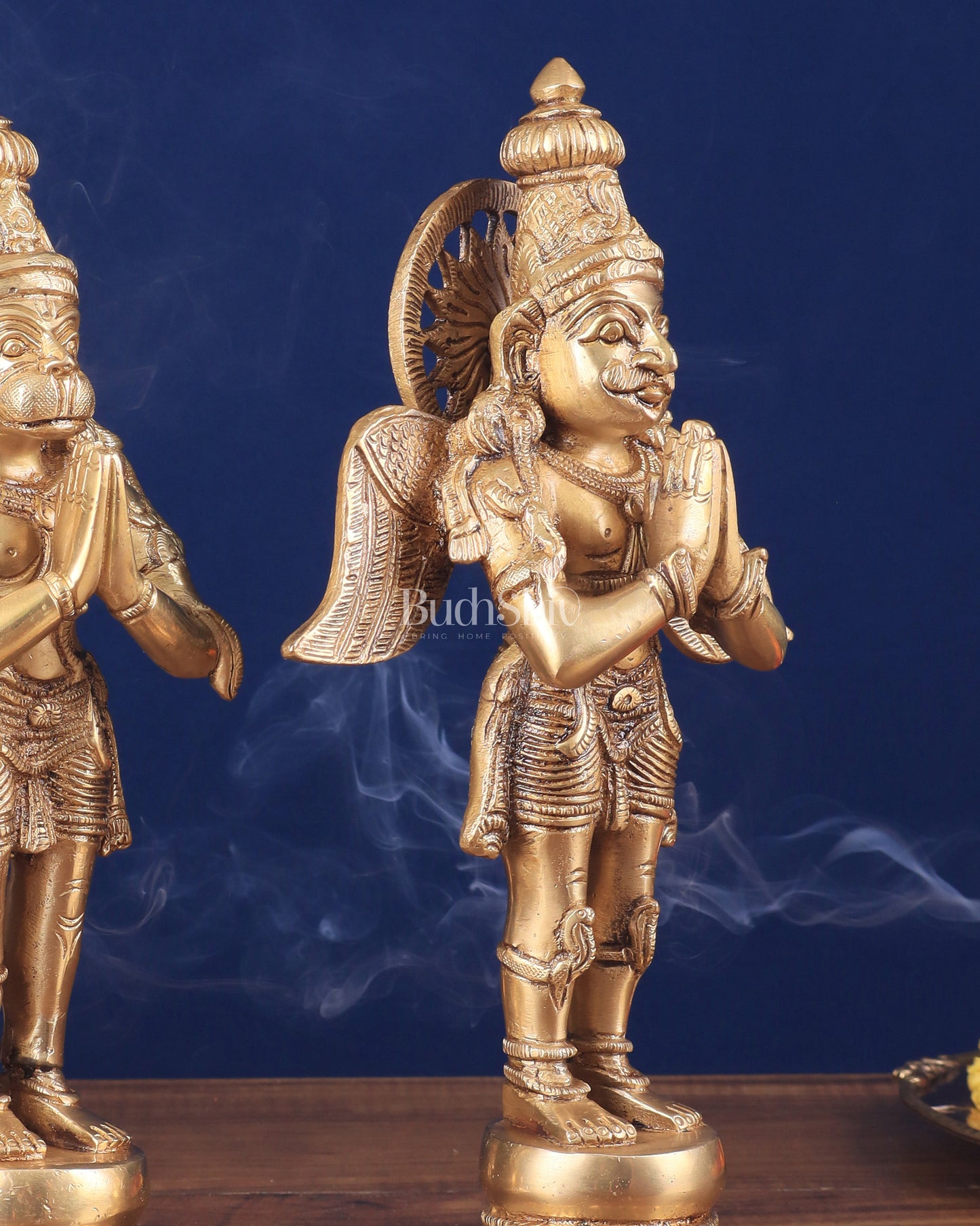 Brass Standing Hanuman and Garuda Idol Pair 12"