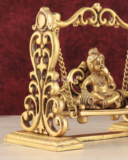 Pure Brass superfine Makhan Chor Bal Krishna on Swing Idol - 7" Height