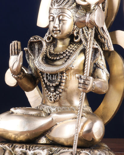 Pure Brass Lord Shiva Statue with Om Aura – 11.5" x 9.5" x 5.5"