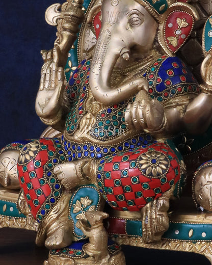 Pure Brass Ganesha Statue with meenakari – 18 Inches Tall