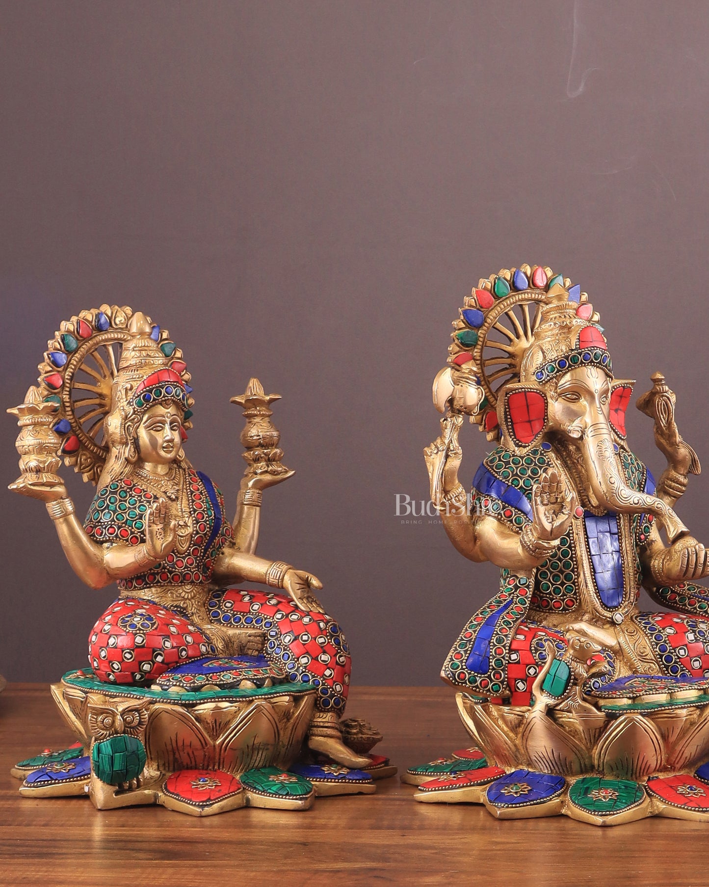 Pure Brass Ganesh Lakshmi Saraswati idols Set - 12" meenakari idols