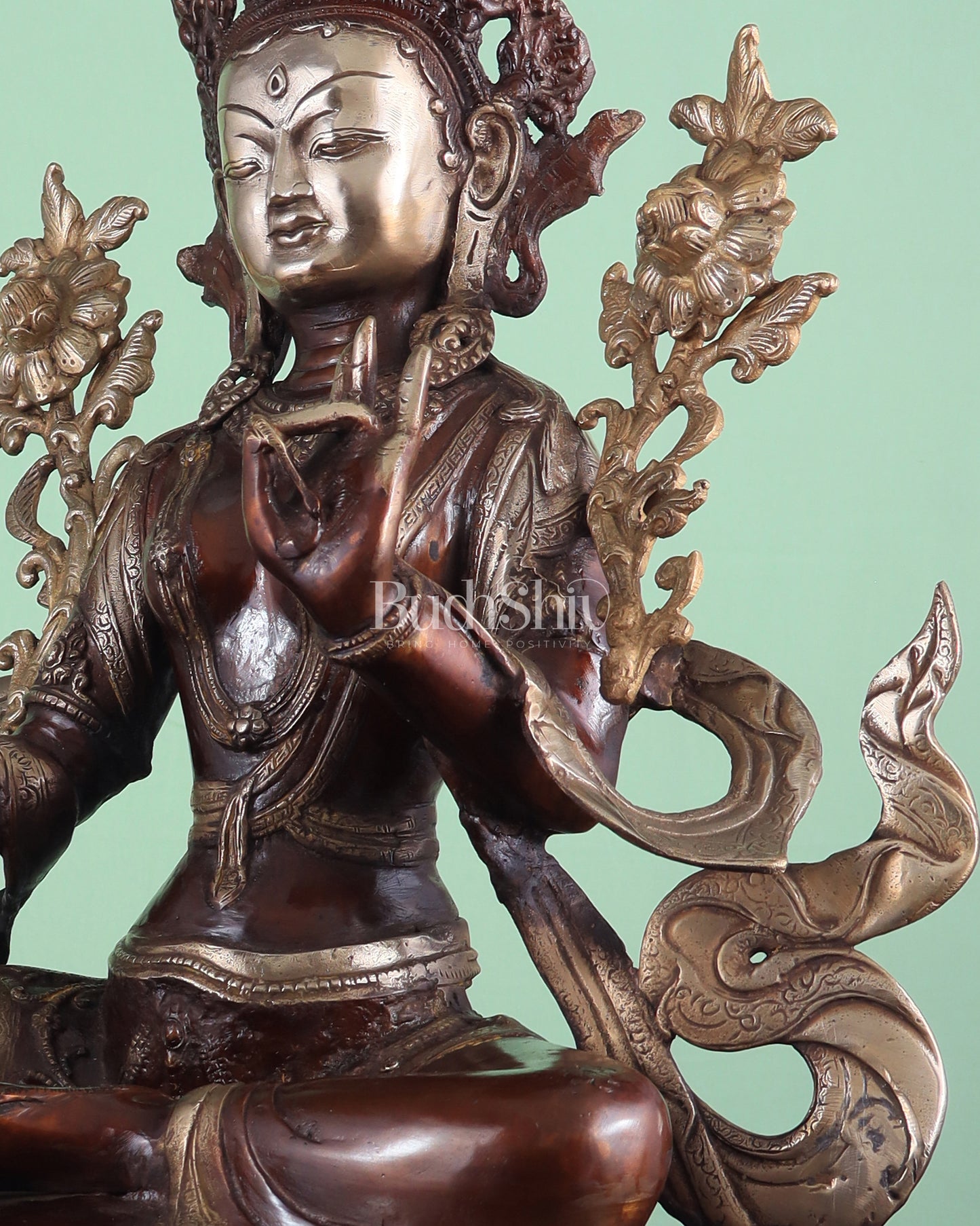 Pure Brass Large Green Tara Statue – Divine Protector & Compassionate Mother 24.5"