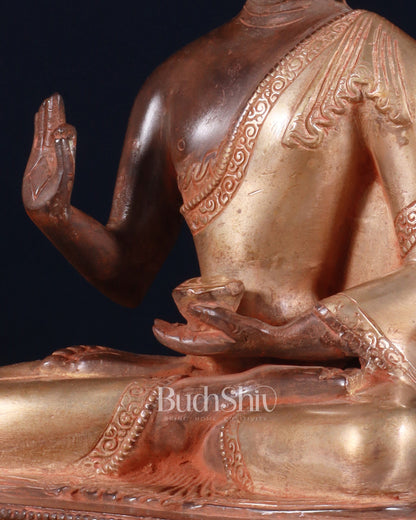 Pure Brass Blessing Buddha Statue - Green Antique Finish, 10.5" sandfinish