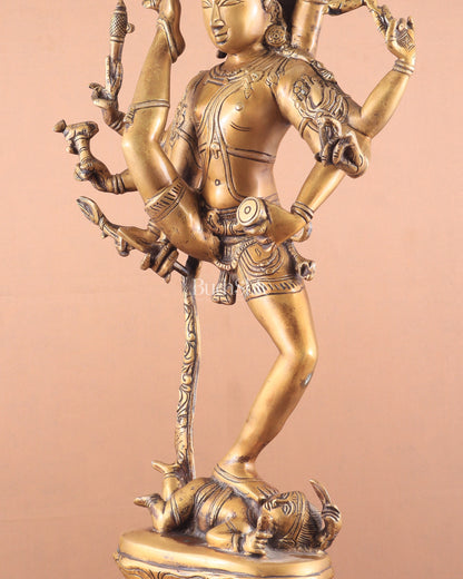 Urdhava Tandava Antique 26-Inch Brass Tripurantaka Lord Shiva Statue butter gold finish