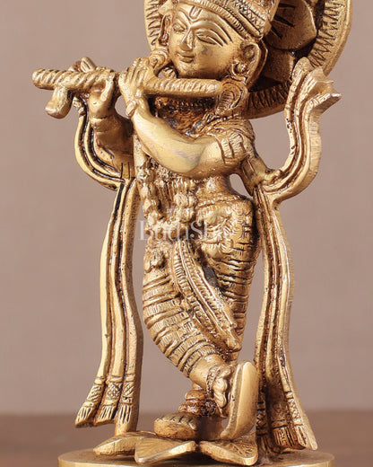 Pure Brass Lord Krishna Idol 7"