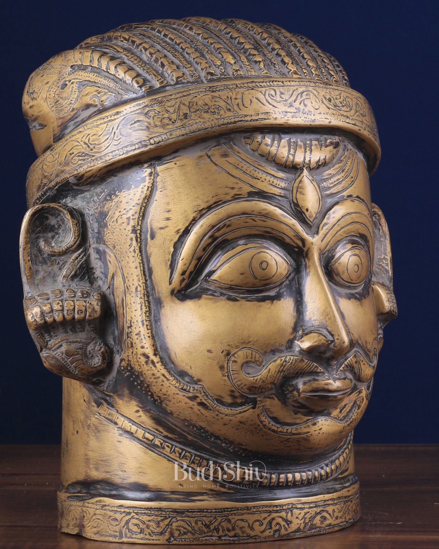 Lord Shiva Face Mukhalingam – Vintage Brass Tone, 11" Height